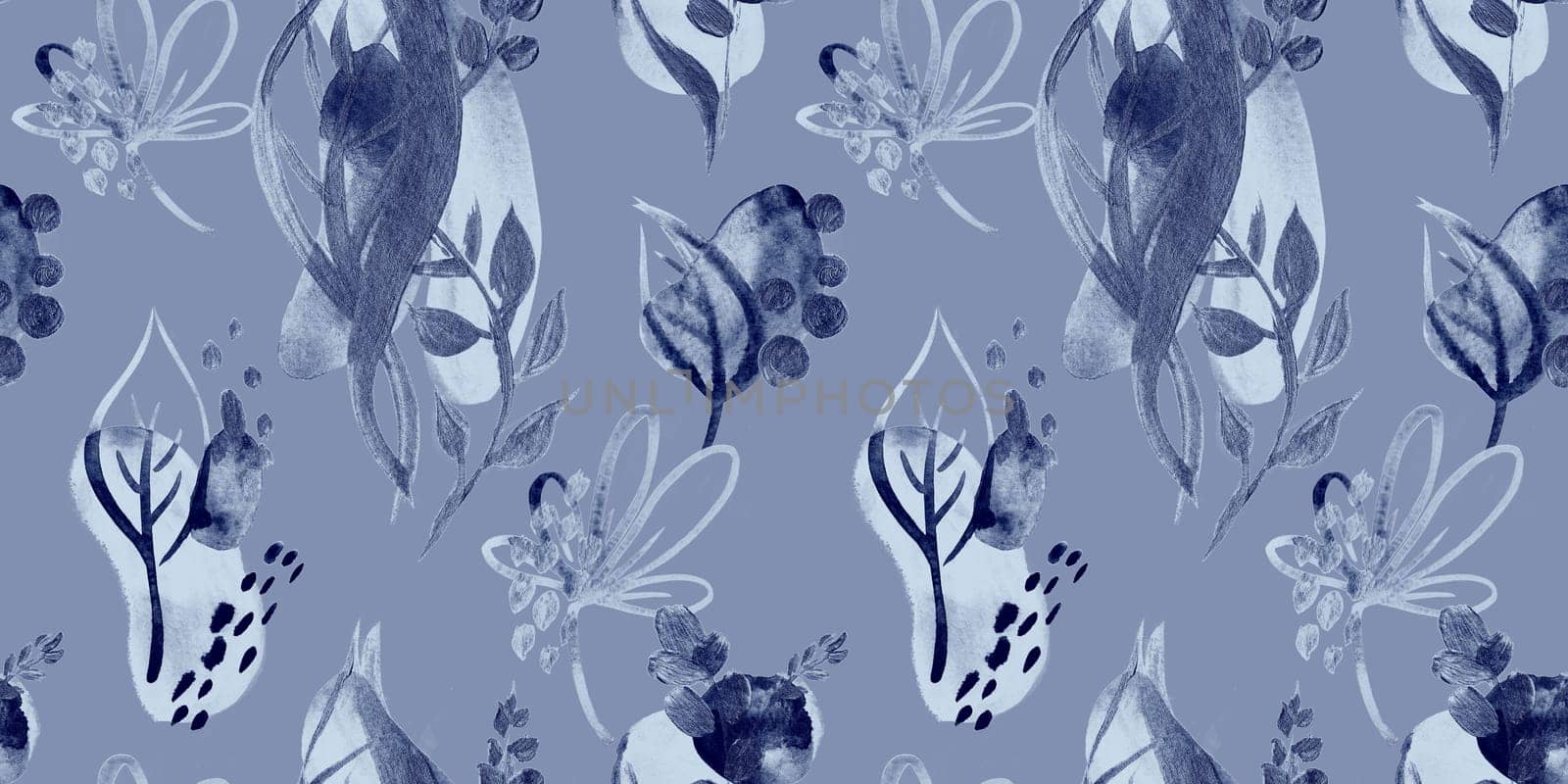 Seamless botanical pattern with gouache painted flowers and leaves flowers for textile design and autumn prints
