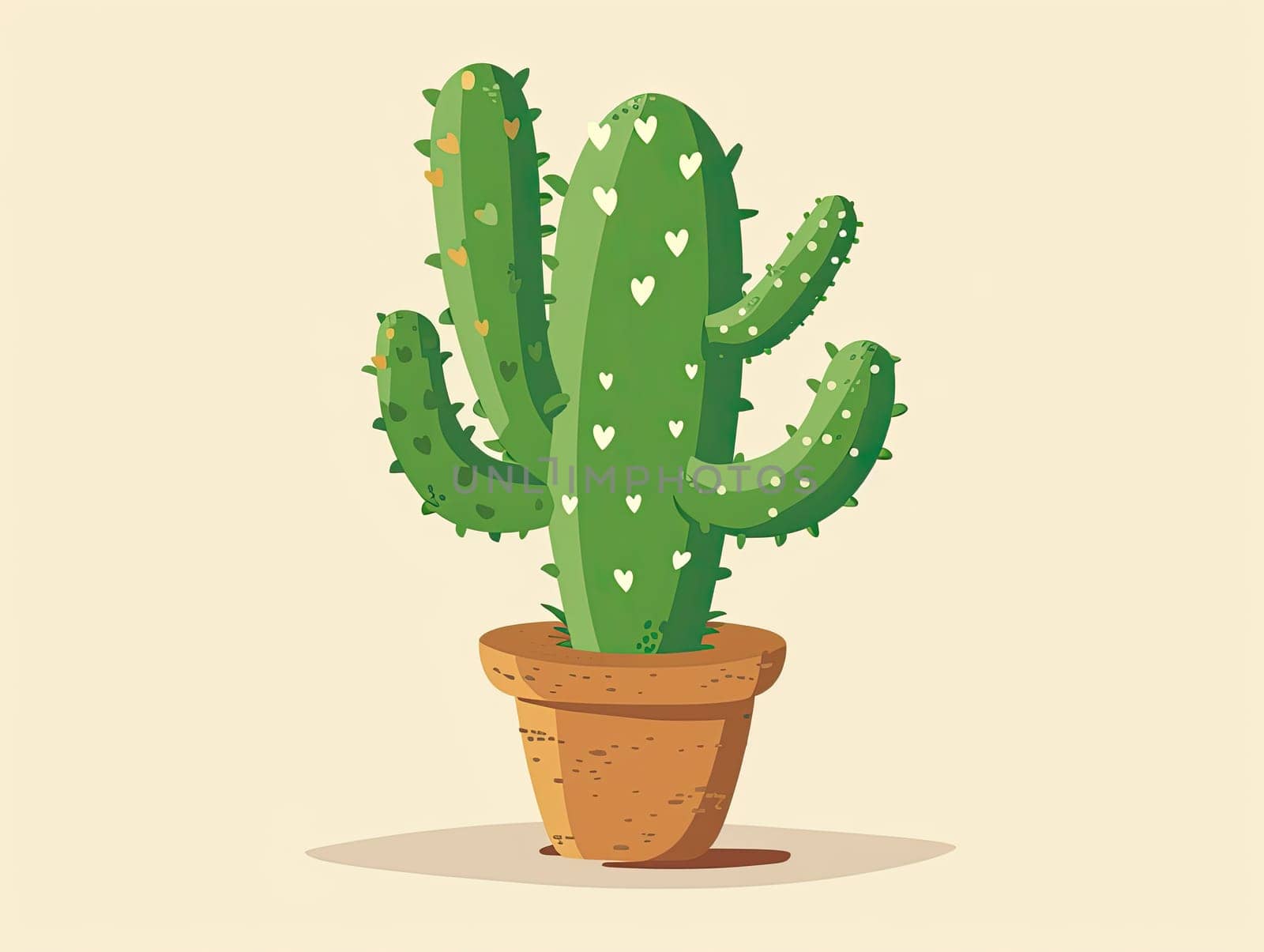 This unique cactus features heart-shaped patterns on its pads and stands tall in a classic terracotta pot, set against a warm beige backdrop.
