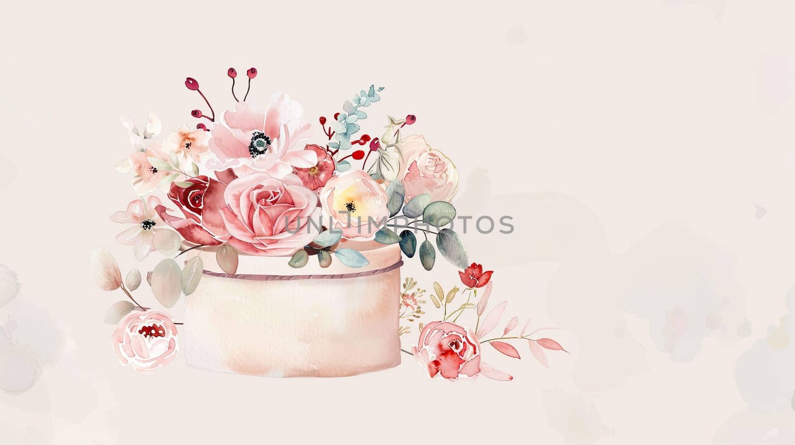 A lovely collection of soft pink roses and delicate flowers is artfully arranged in a simple container, creating a fresh and elegant focal point for any setting.