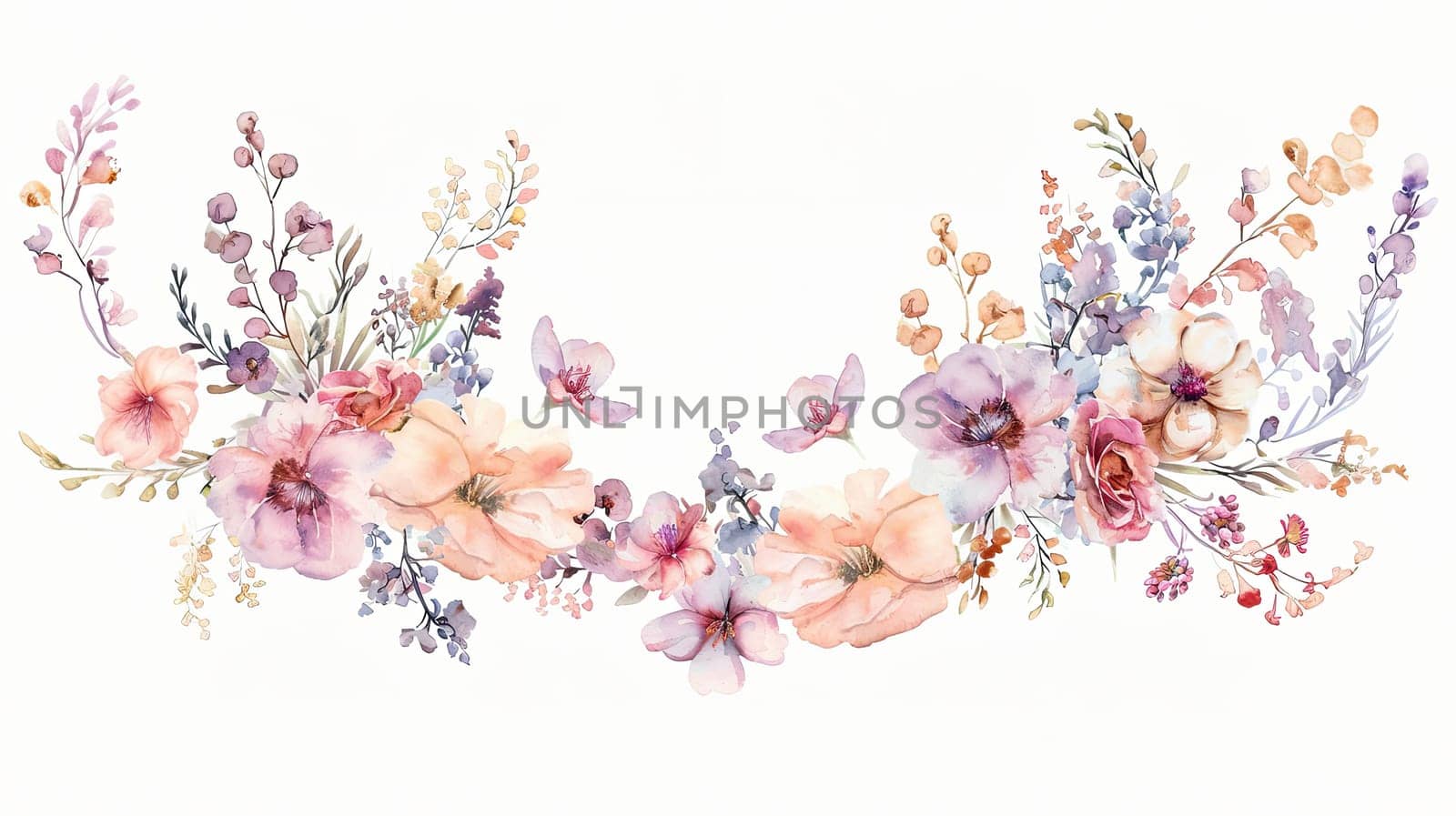 This decorative floral design showcases a variety of pastel-colored blossoms interspersed with butterflies, perfect for enhancing any creative project.