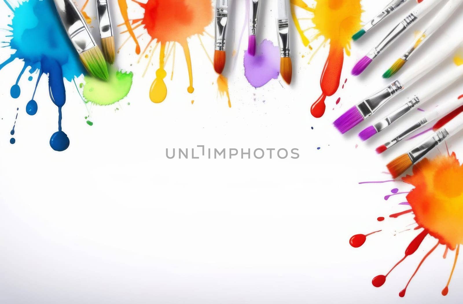 Paint brushes stains from paints on a white background