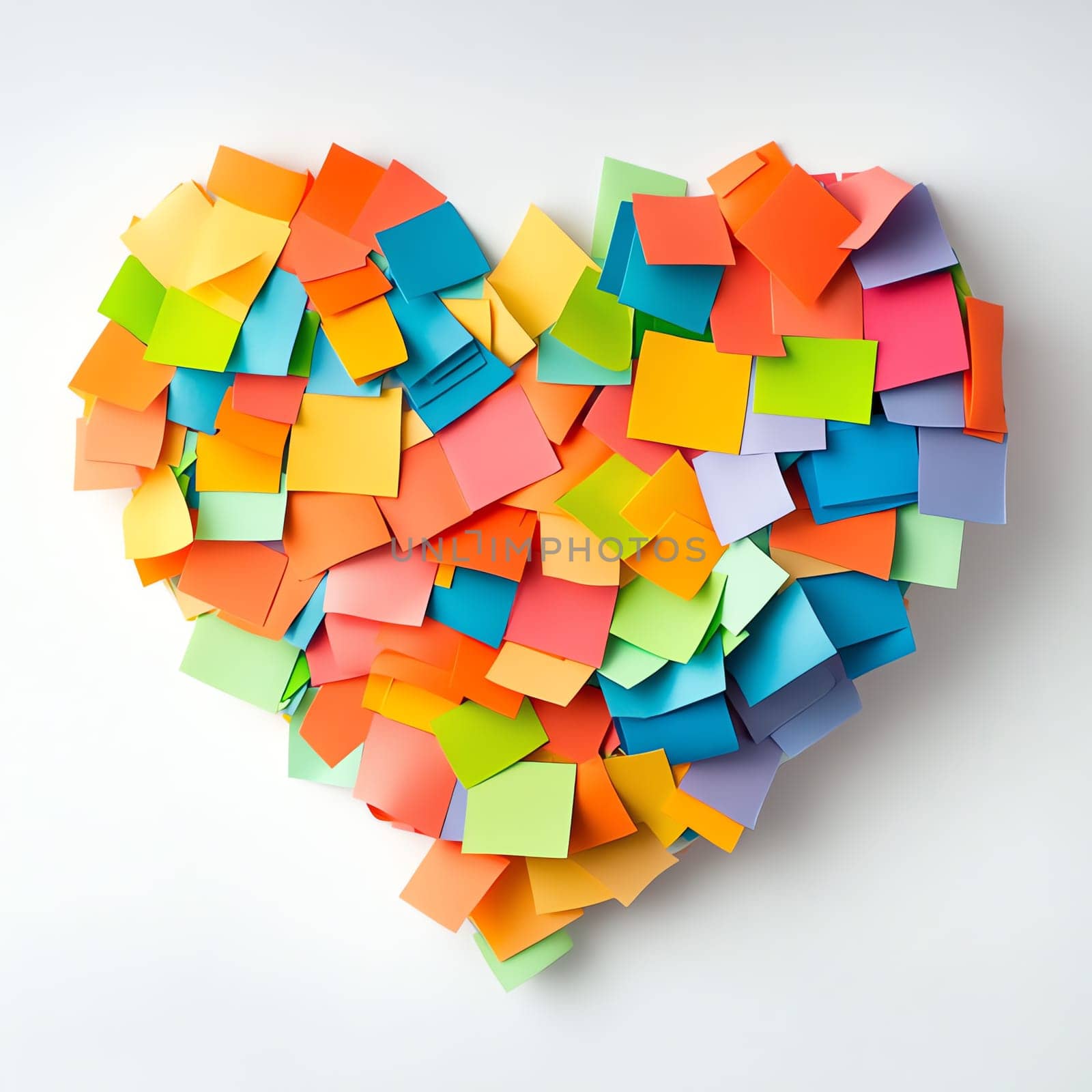 The heart is made of paper notes of different colors and is a symbol of love and affection. The heart is made up of many different shapes and sizes.