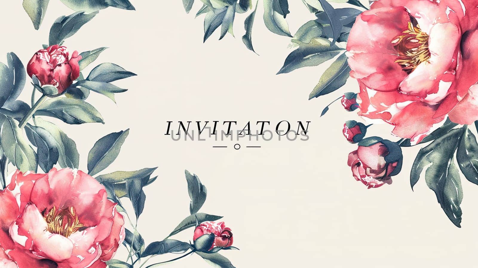 A beautifully designed invitation showcases lush pink peonies and greenery, creating a charming backdrop for an elegant event, perfect for weddings or celebrations.