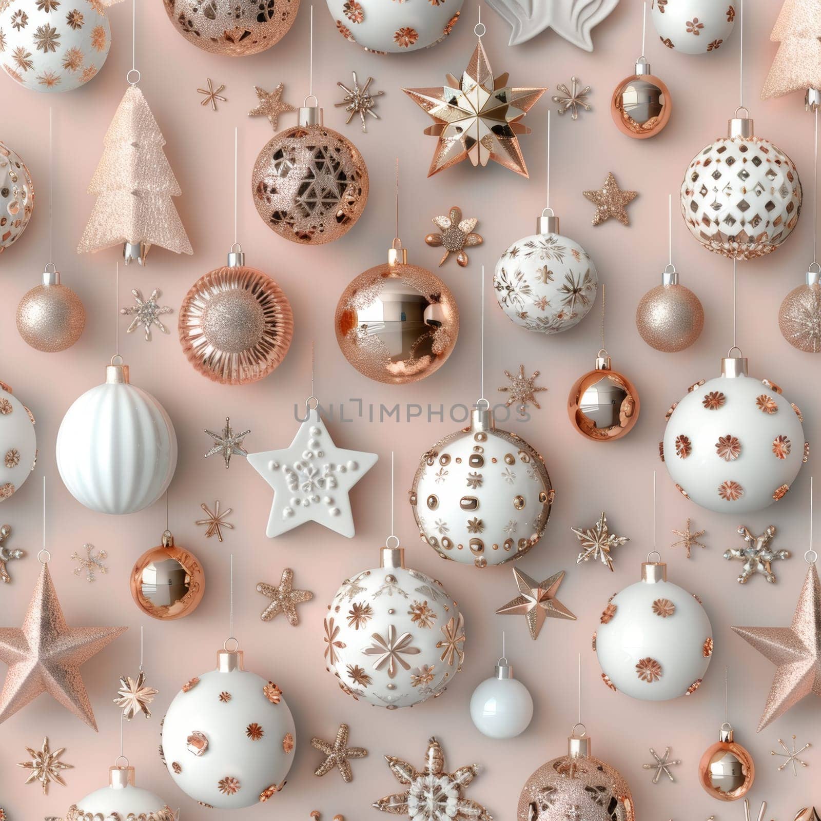 Elegant soft pink christmas background with rose gold decorations for a luxurious festive aesthetic