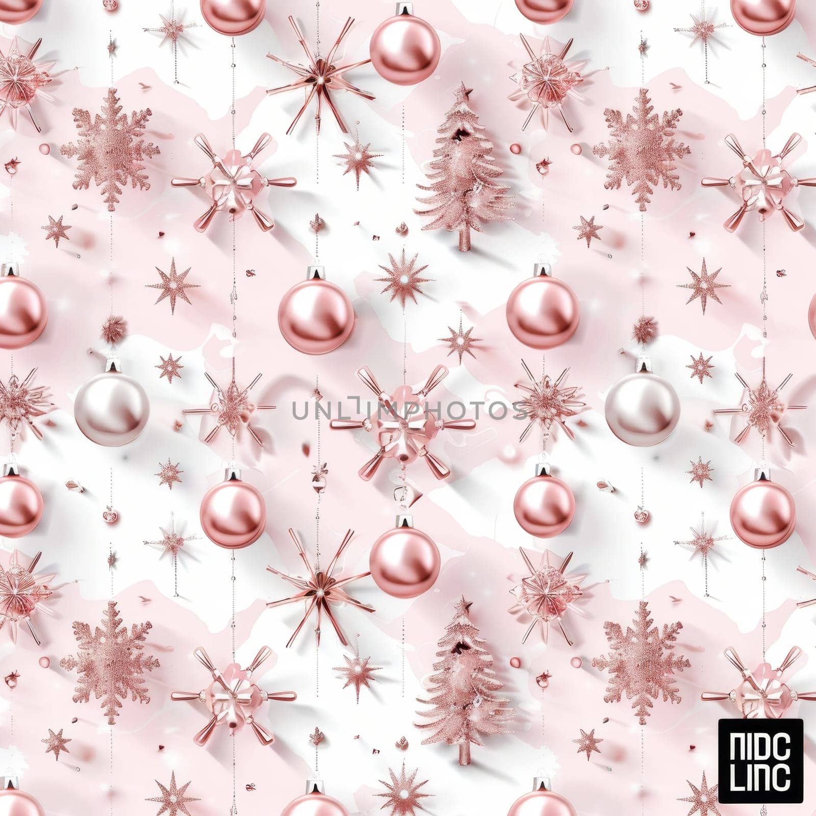 Elegant soft pink christmas background with rose gold decorations for a luxurious festive aesthetic