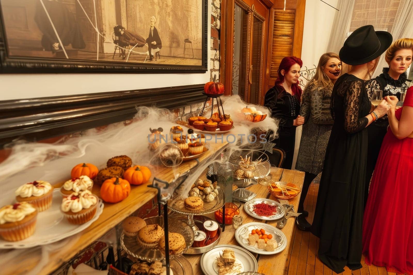 Spooktacular halloween celebration costumed guests, haunting decor, and themed treats galore