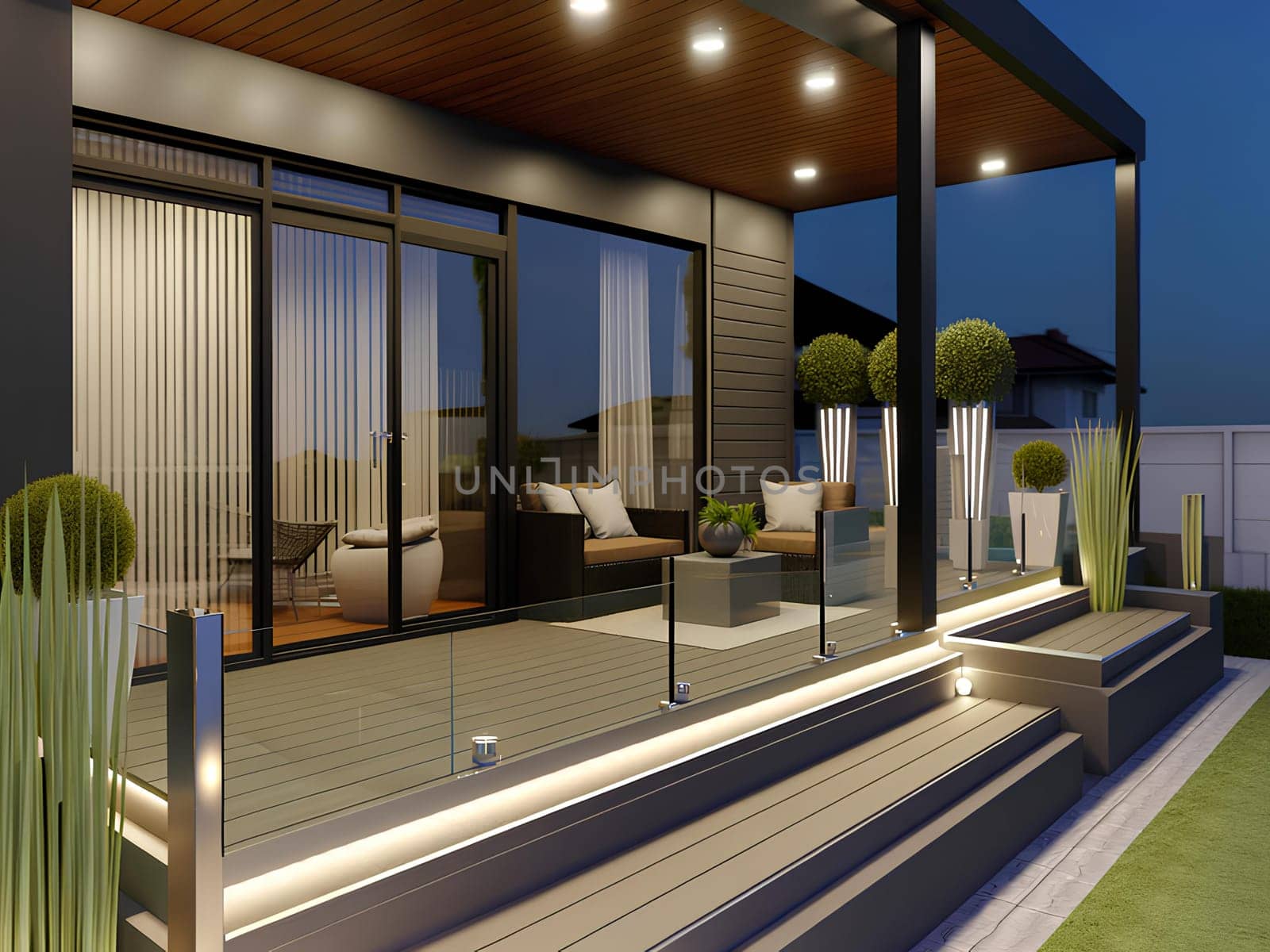 elegant porch of a house in a minimalist style.