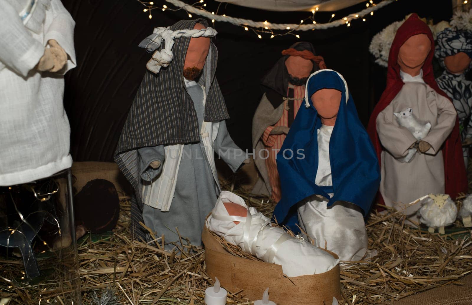 Christmas creche with Joseph Mary and small Jesus