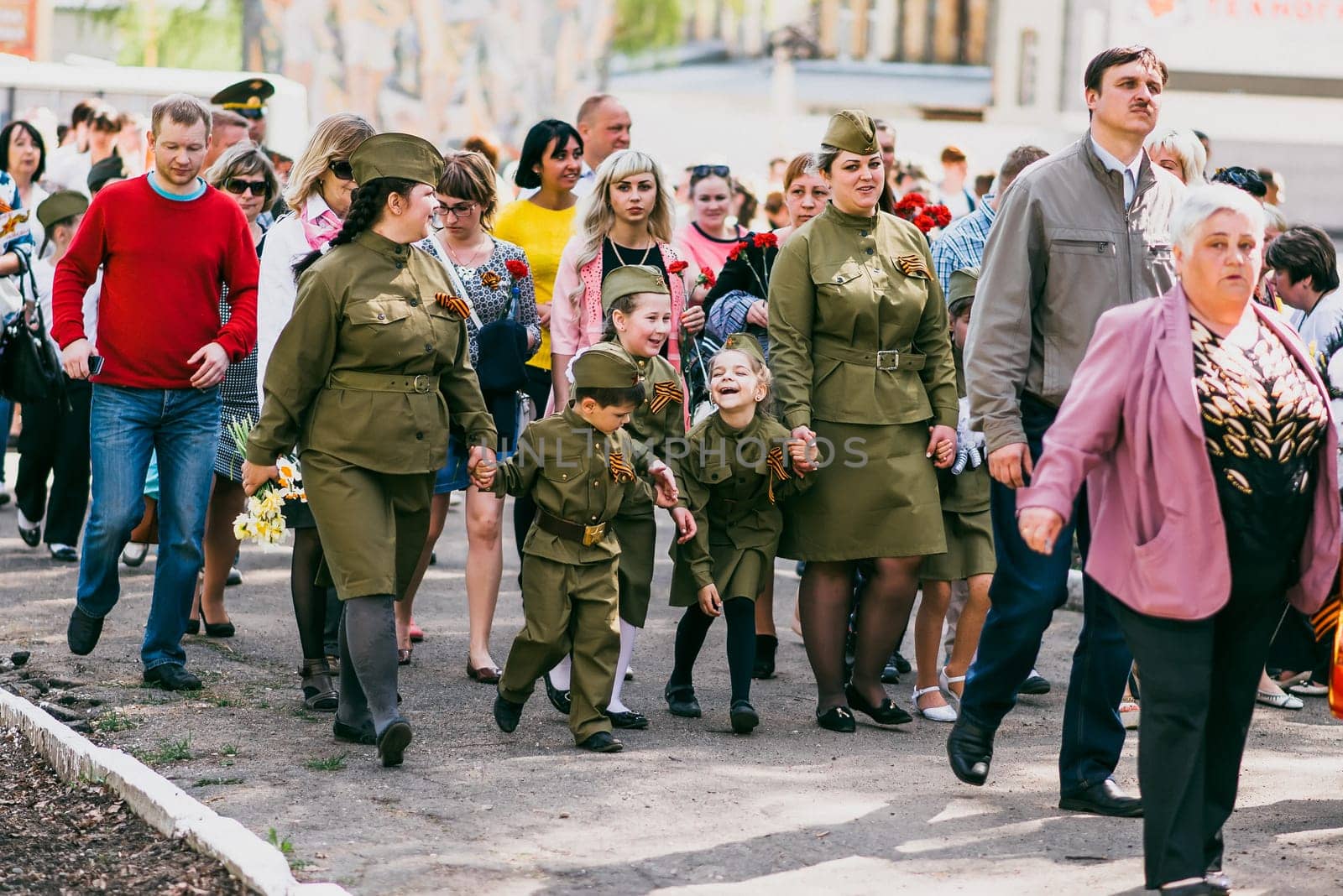 VICHUGA, RUSSIA - MAY 9, 2016: The children in uniform at the parade in honor of Victory in World War II. Immortal Regiment, Russia, may 9