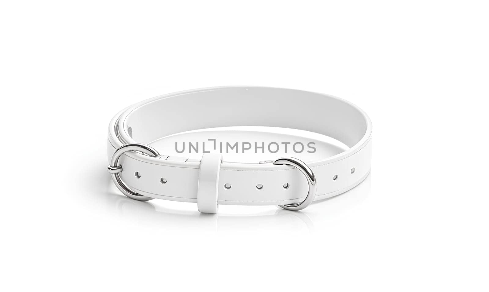 Blank white dog collar with plastic buckle mockup, side view. High quality photo.