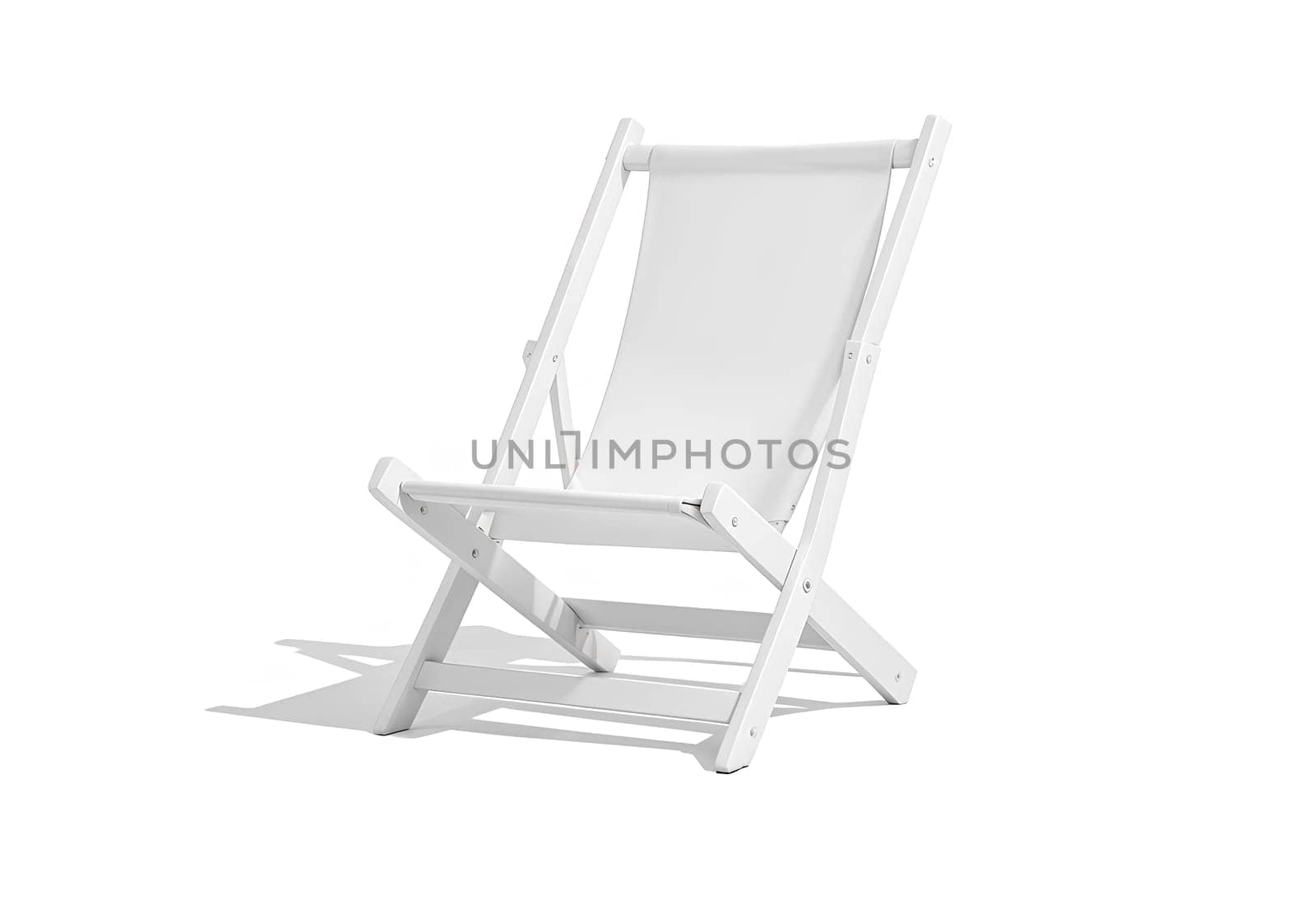 Blank white folding beach chair mock up, side view. High quality photo.