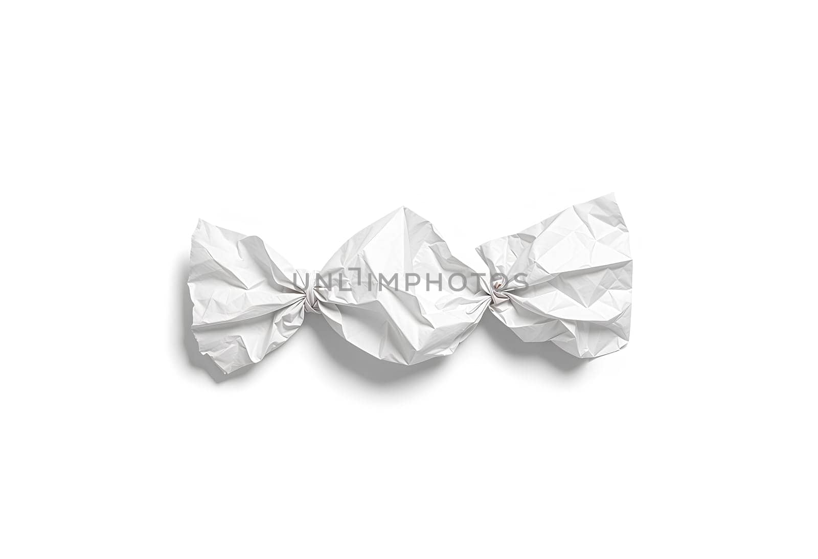 Blank white hand candy paper wrapped mock up, top view. High quality photo.