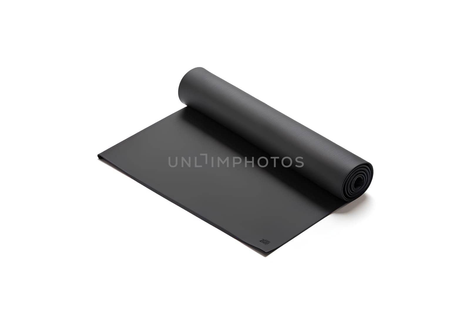 Blank black rolled yoga mat mockup, side view. High quality photo.