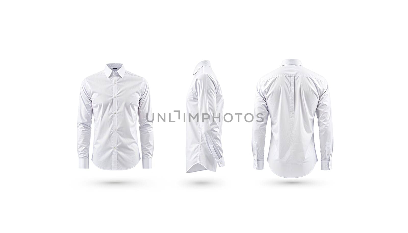 Blank white weared classic mens shirt with sleeve mockup set. High quality photo