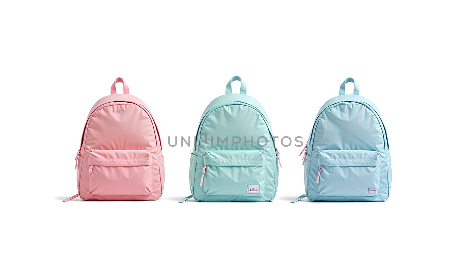Blank colored closed backpack with zipper mockup, front view. High quality photo.