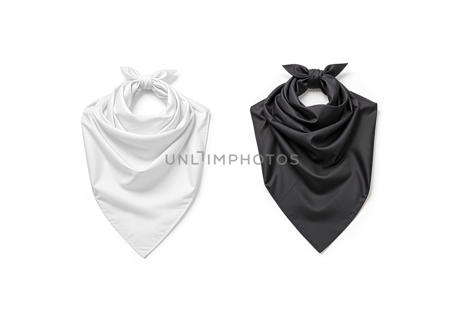 Blank black and white folded twill silk scarf mockup, isolated. High quality photo.