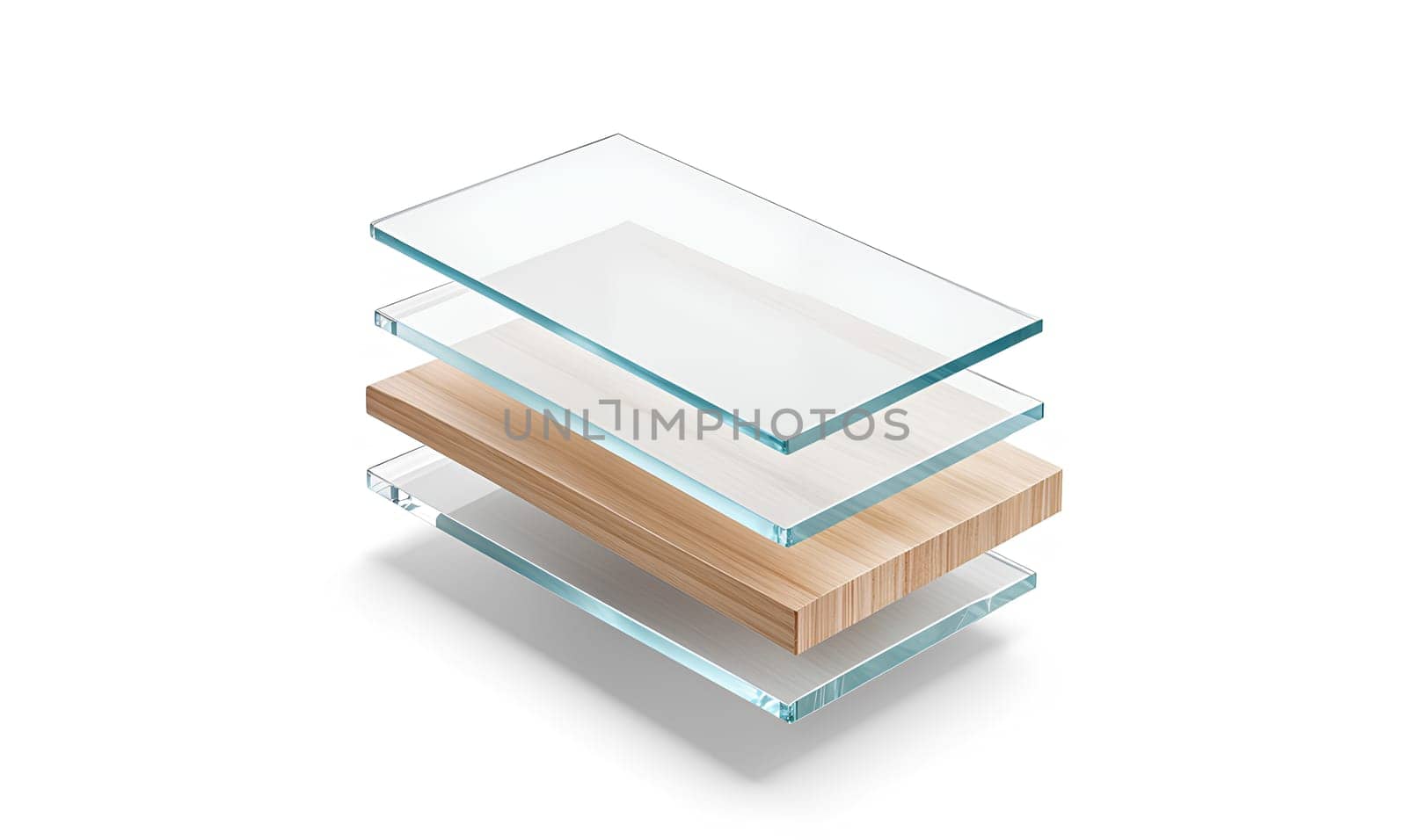 Blank glossy matte glass and wood material layers mockup. High quality photo.