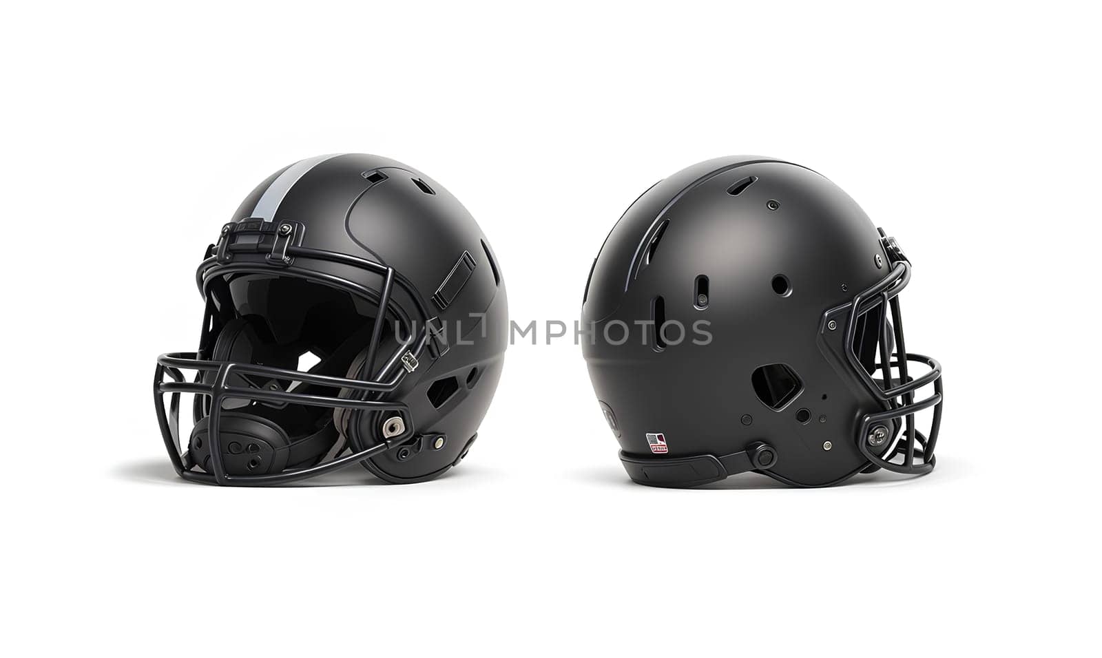 Blank black American football helmet mockup, side view. High quality photo.