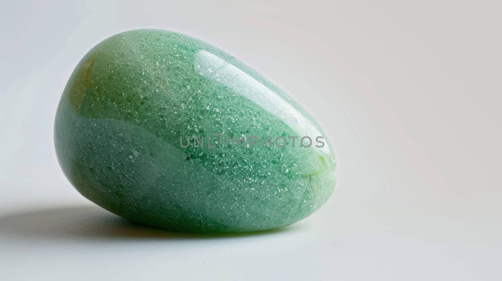 Highresolution closeup image of a single polished green aventurine stone. the glossy surface and smooth texture reveal natural patterns and sparkling inclusions, making it perfect for gemstone collections, crystal healing designs, or decorative purposes.