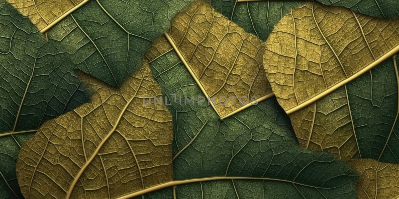 Dry Gold Green leaves Surface textured background, realism, realistic, hyper realistic. Generative AI image weber.