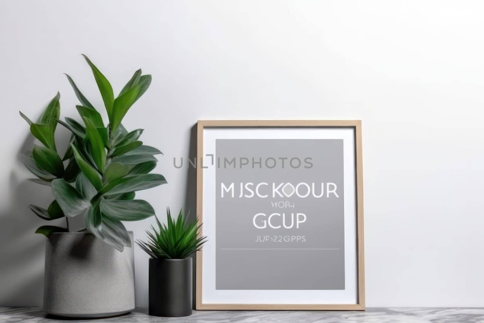 Mockup picture frame and houseplants on a wooden table create a natural and organic vibe by Sorapop