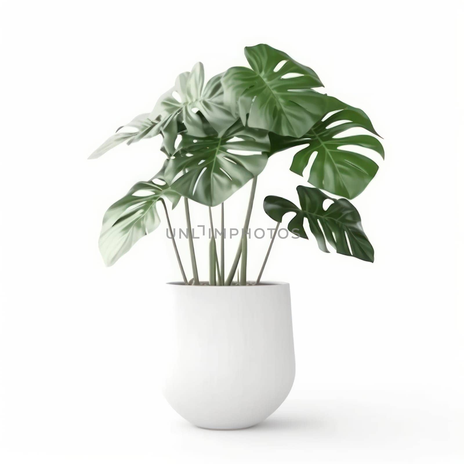 Bring a touch of the tropics to your living space with a beautiful monstera plant in a white pot. This houseplant is isolated on a white background and is AI Generative.