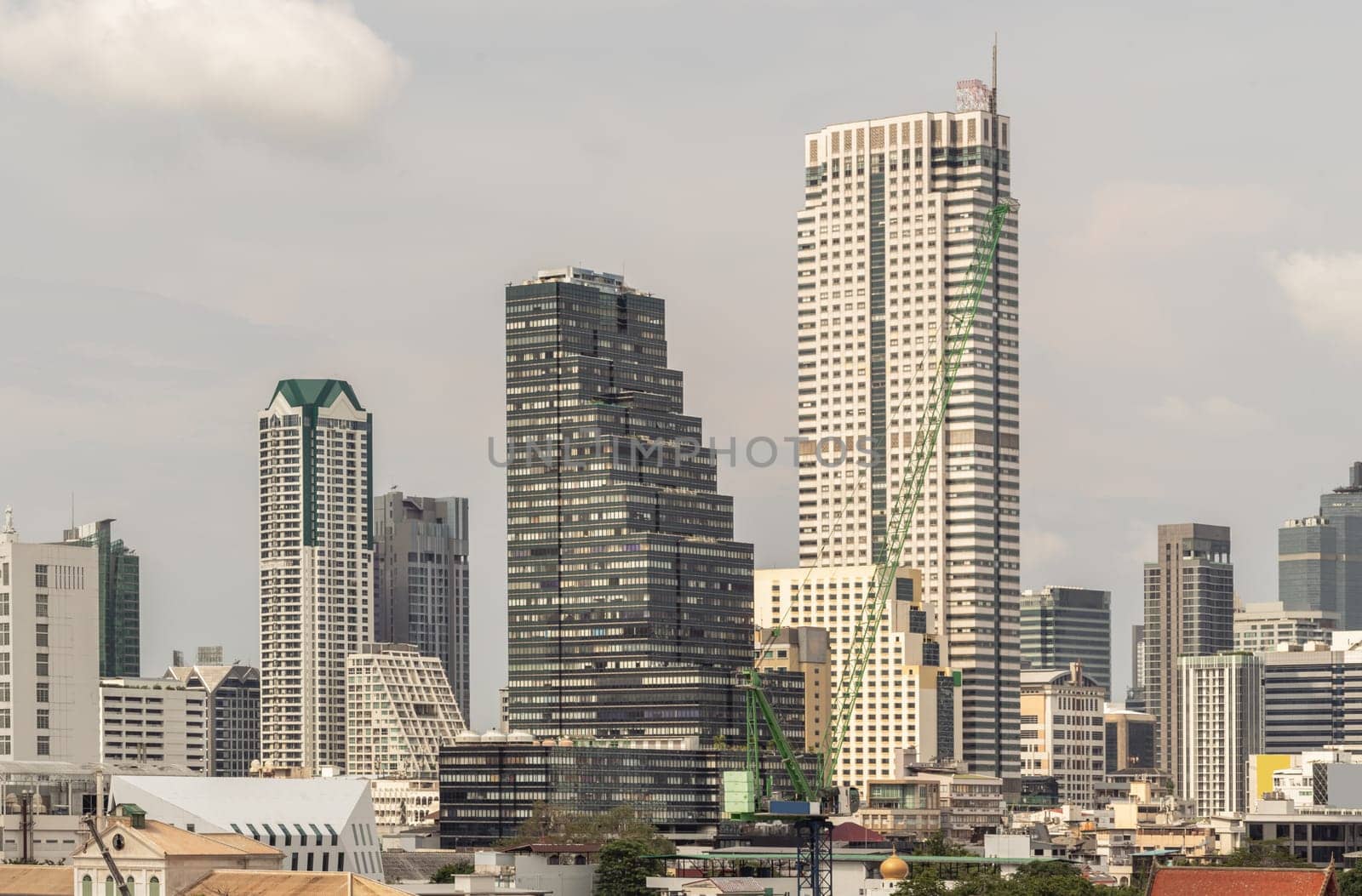 Bangkok, Thailand - 28 Sep, 2024 - Beautiful view of Skyscrapers Bangkok City at Afternoon. Stunning At skyline of bangkok business district, use it as your wallpaper, poster and Space for text, Selective focus.