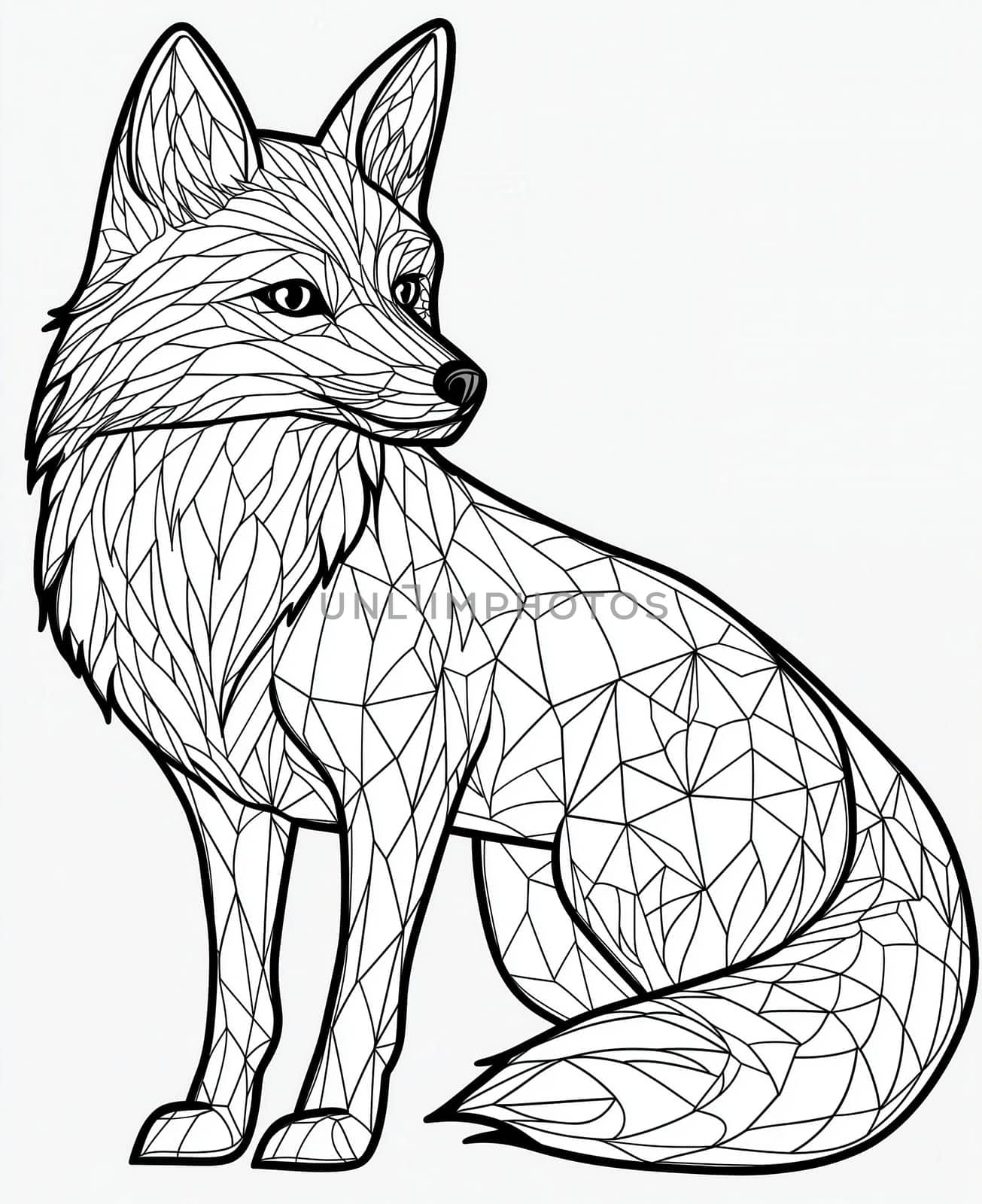Coloring page for kids, coloring animal, fox from geometric shapes