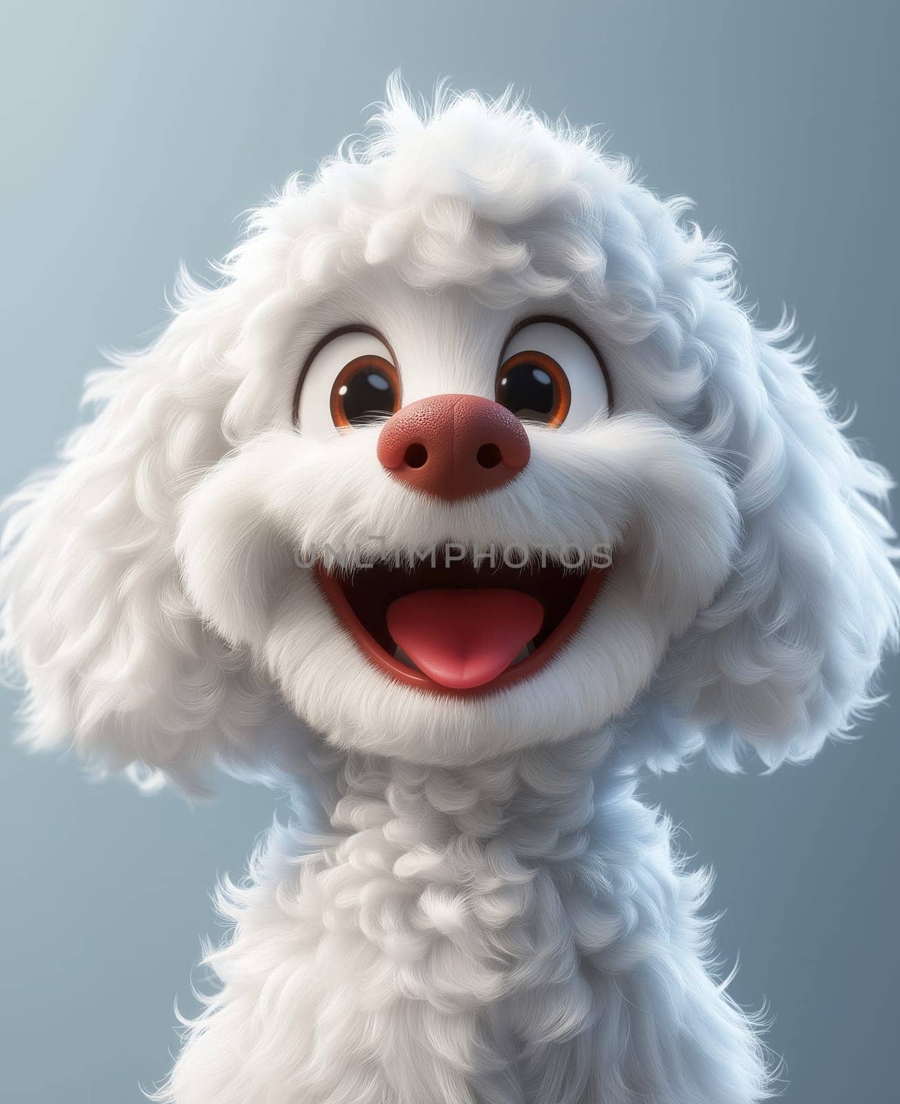 Illustration of a smiling dog on a white background. Selective focus.