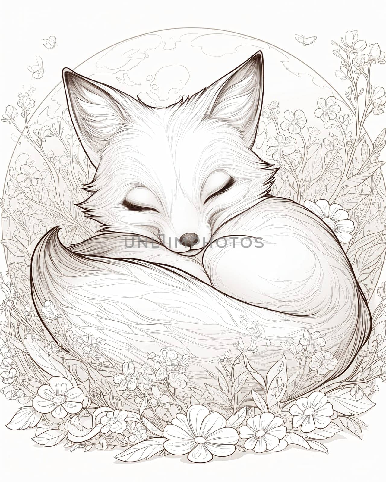 Coloring page for kids, coloring page animal fox