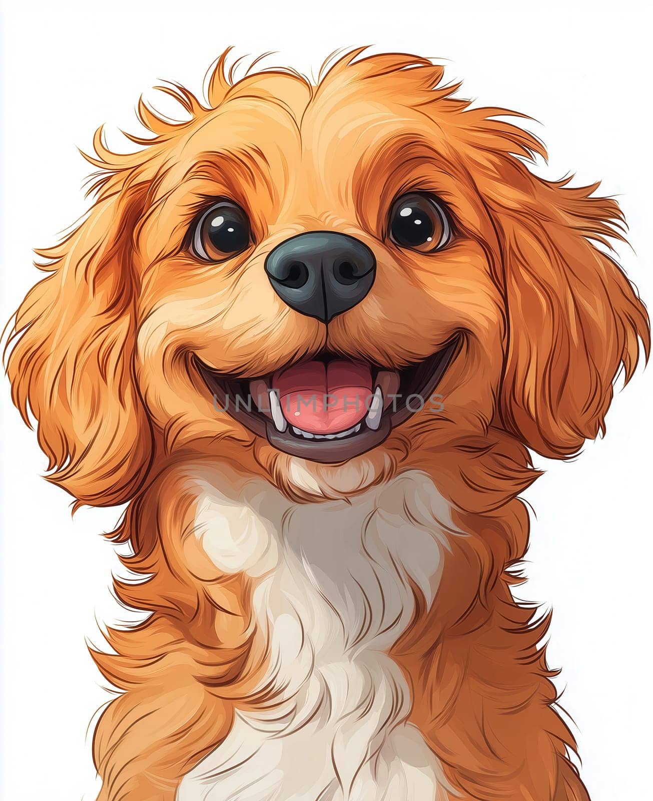 Illustration of a smiling dog on a white background. Selective focus.