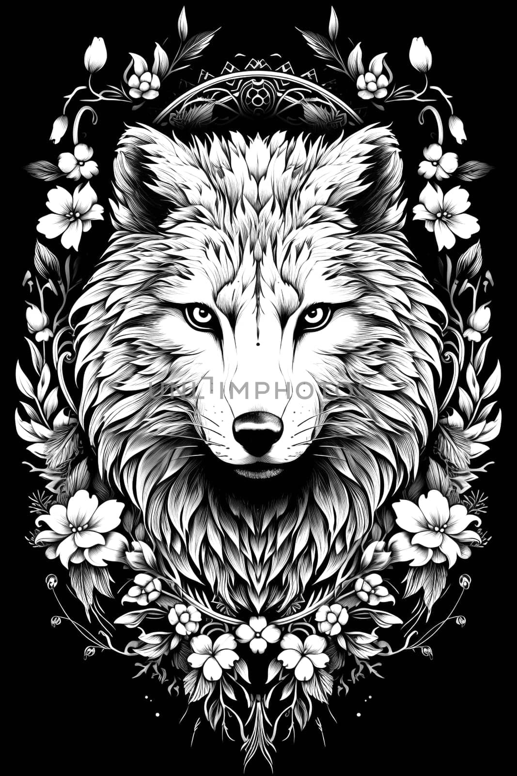Coloring for kids, coloring animal wolf on a black background