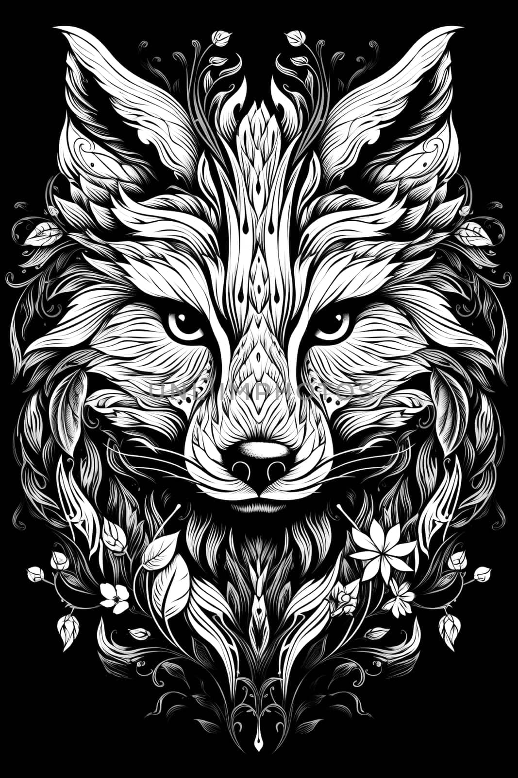 Coloring for kids, coloring animal fox on a black background
