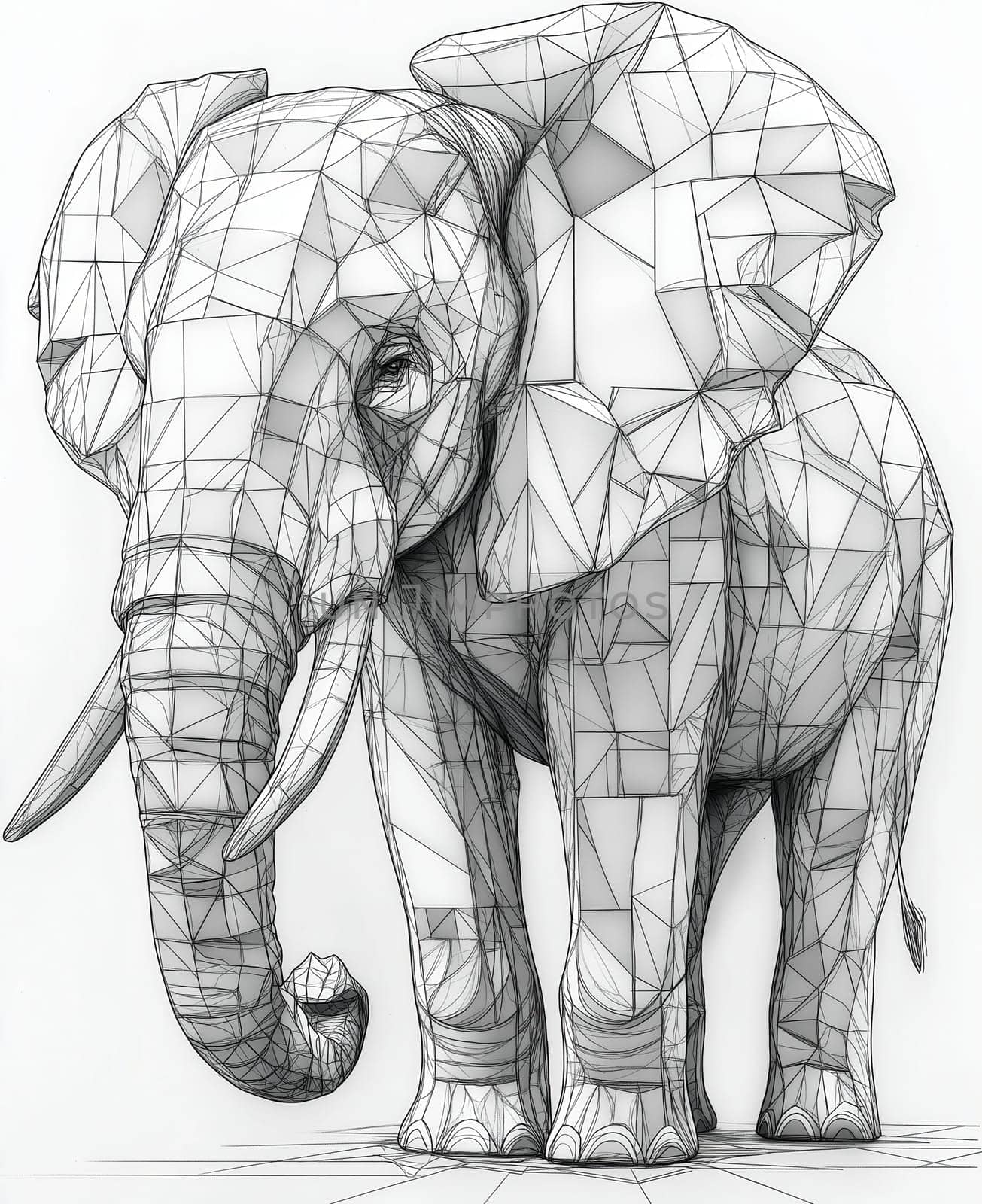 Coloring page for kids, coloring animal, elephant made of geometric shapes
