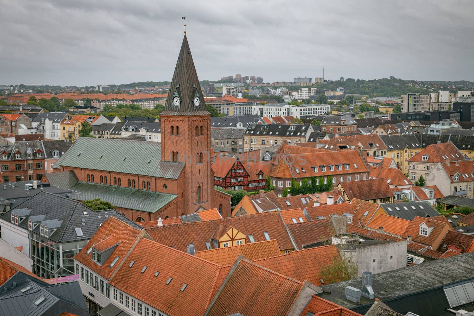 Denmark, Jutland, Aalborg, elevated city view from a rooftop