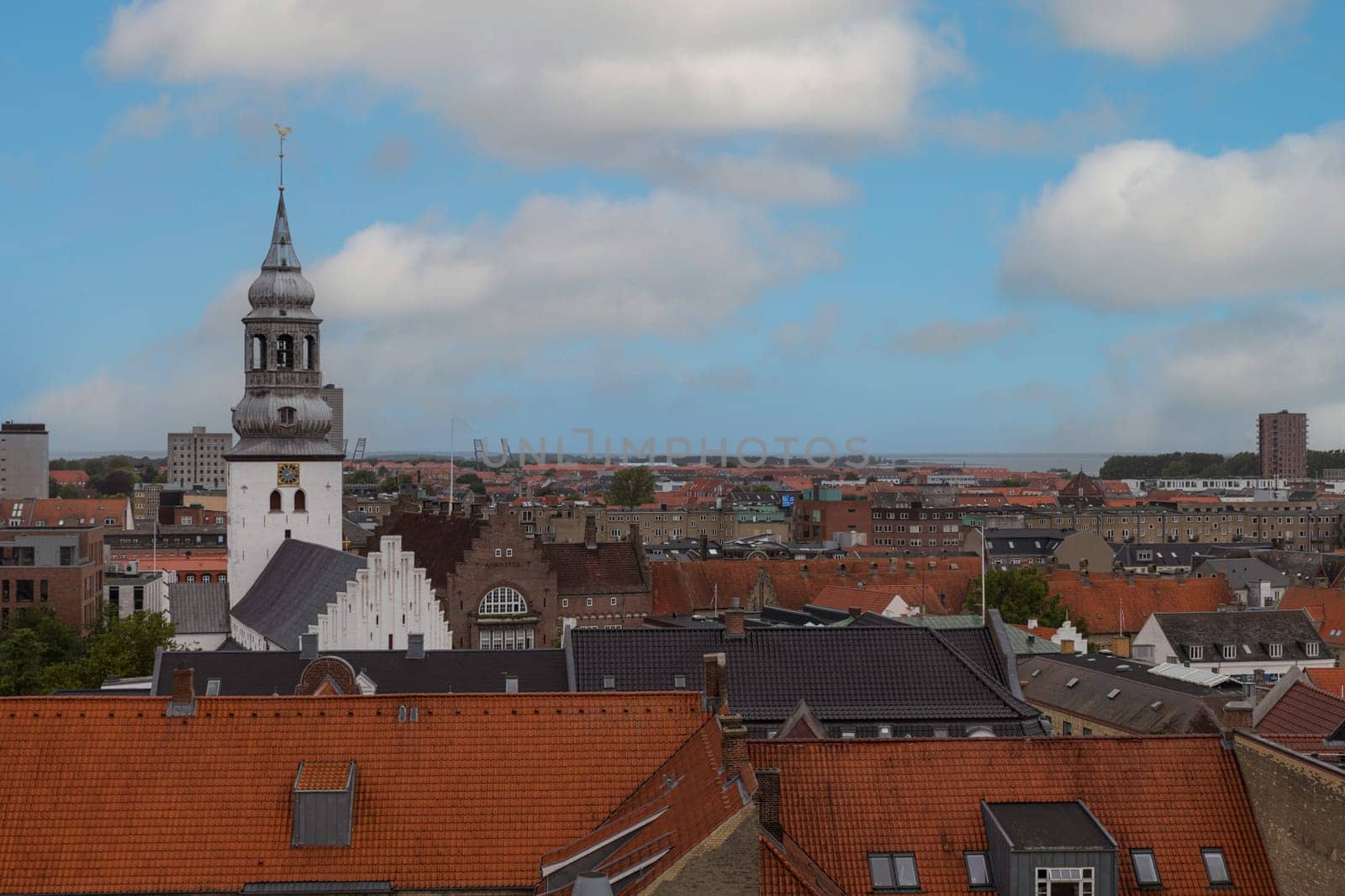 Denmark, Jutland, Aalborg, elevated city view from a rooftop
