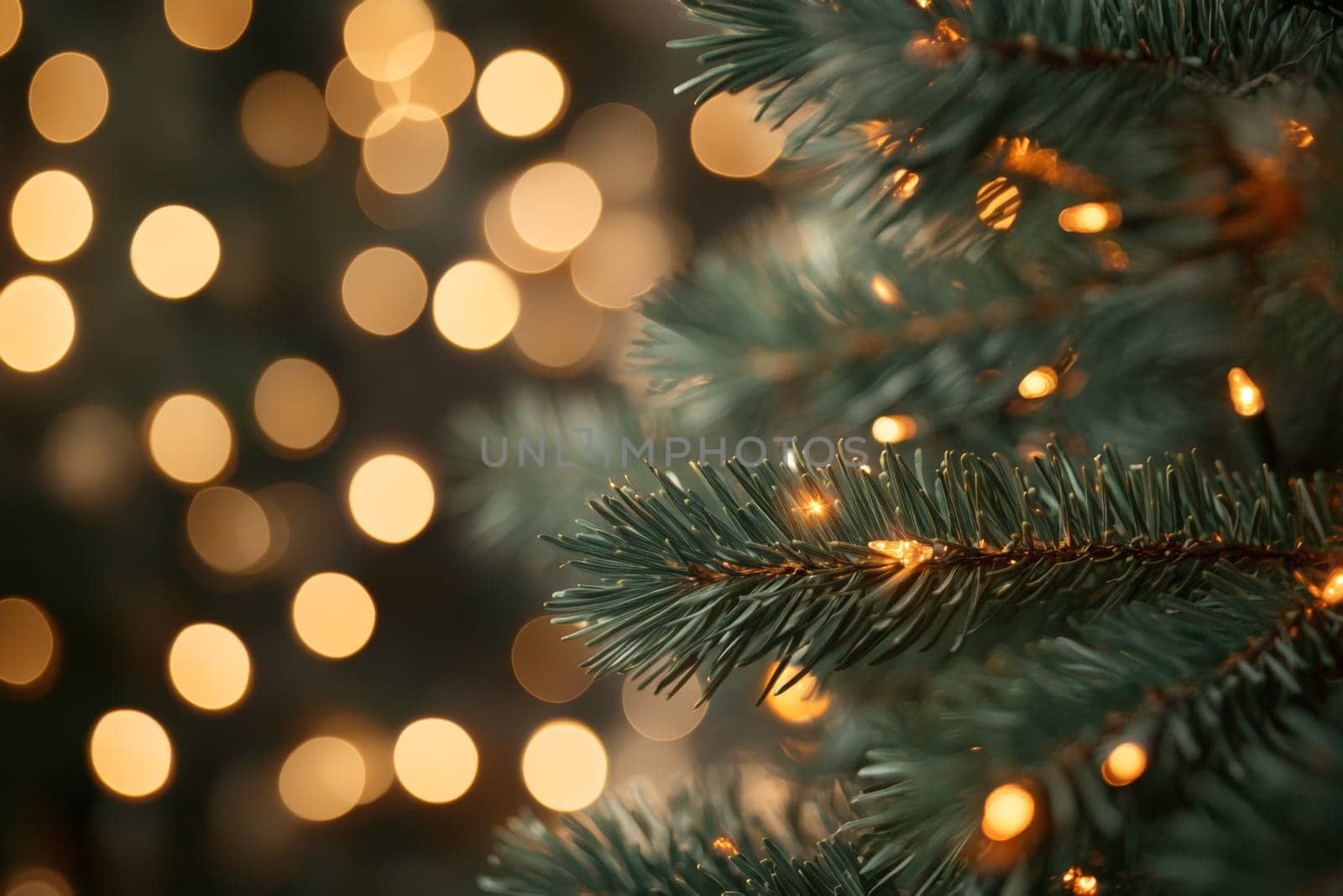 A Christmas tree decorated with a garland. Blurred background, bokeh. High quality photo