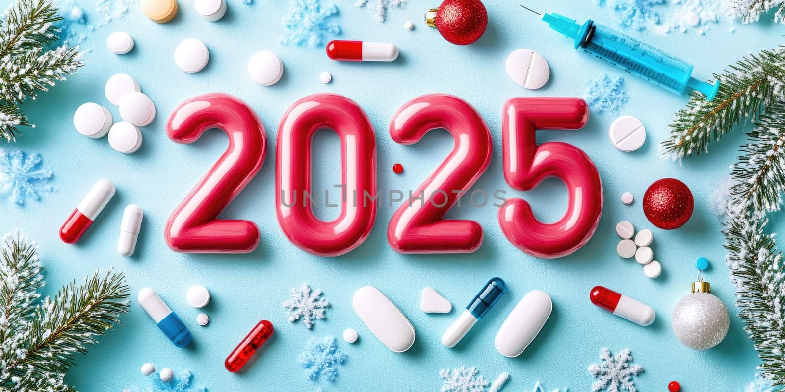 Futuristic 2025 medical clinic concept design with holiday elements.