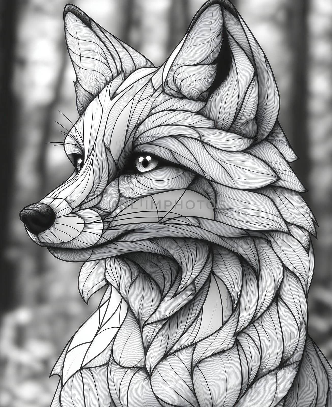 Coloring page for kids, coloring animal, fox from geometric shapes