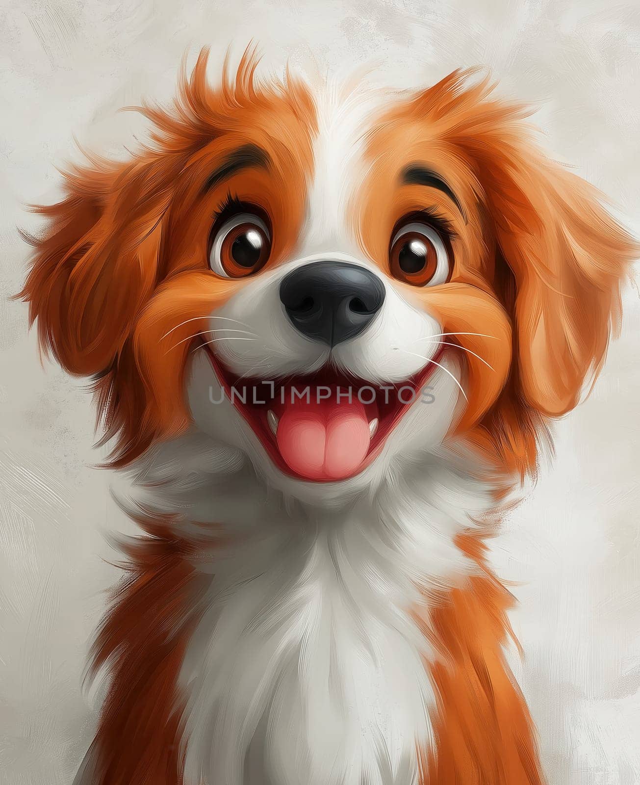 Illustration of a smiling dog on a white background. Selective focus.
