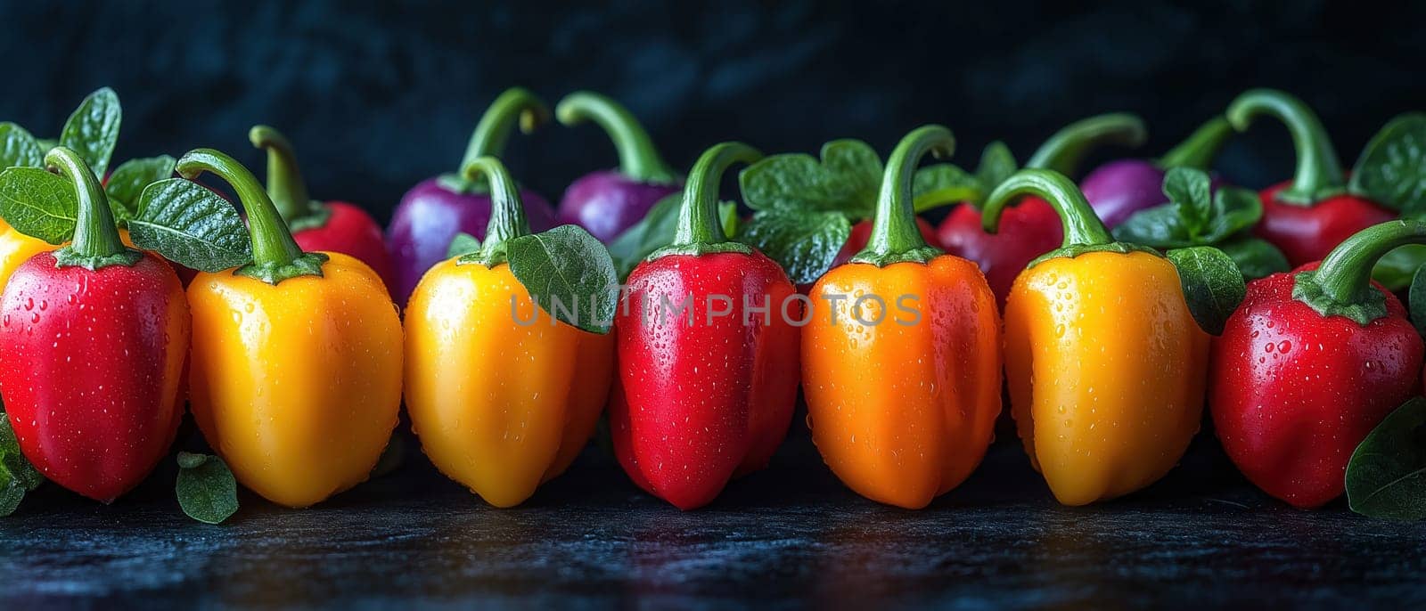 Colorful hot pepper on dark background. Selective focus.