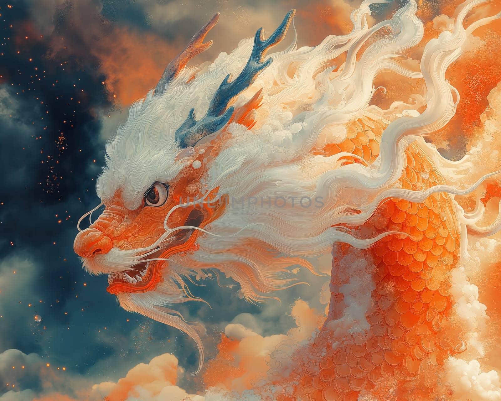 Illustration of a Chinese dragon, a symbol of the new year. Selective focus.