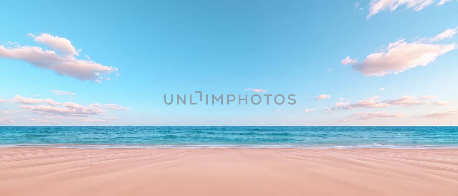 serene beach with smooth, undisturbed sand and clear blue sky.