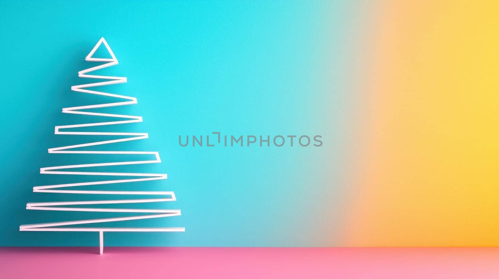 Minimalist Christmas tree design on colorful background evokes joy.