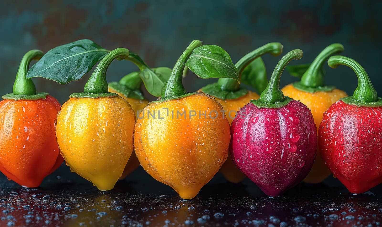 Colorful hot pepper on dark background. Selective focus.