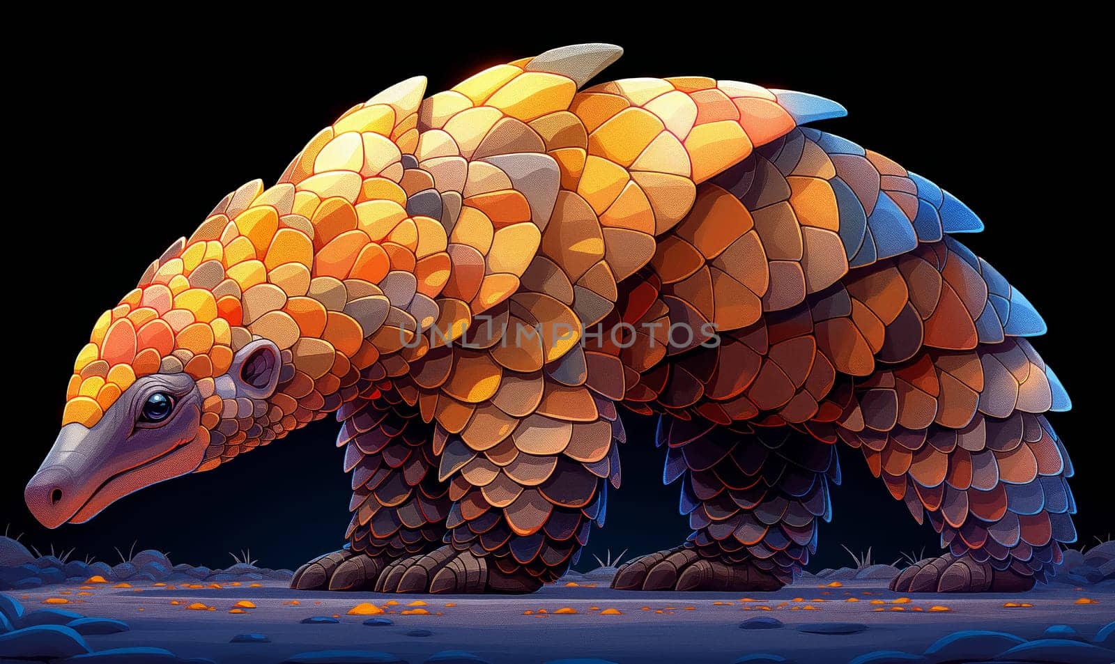 Wild animal pangolin in cartoon style. Selective focus.