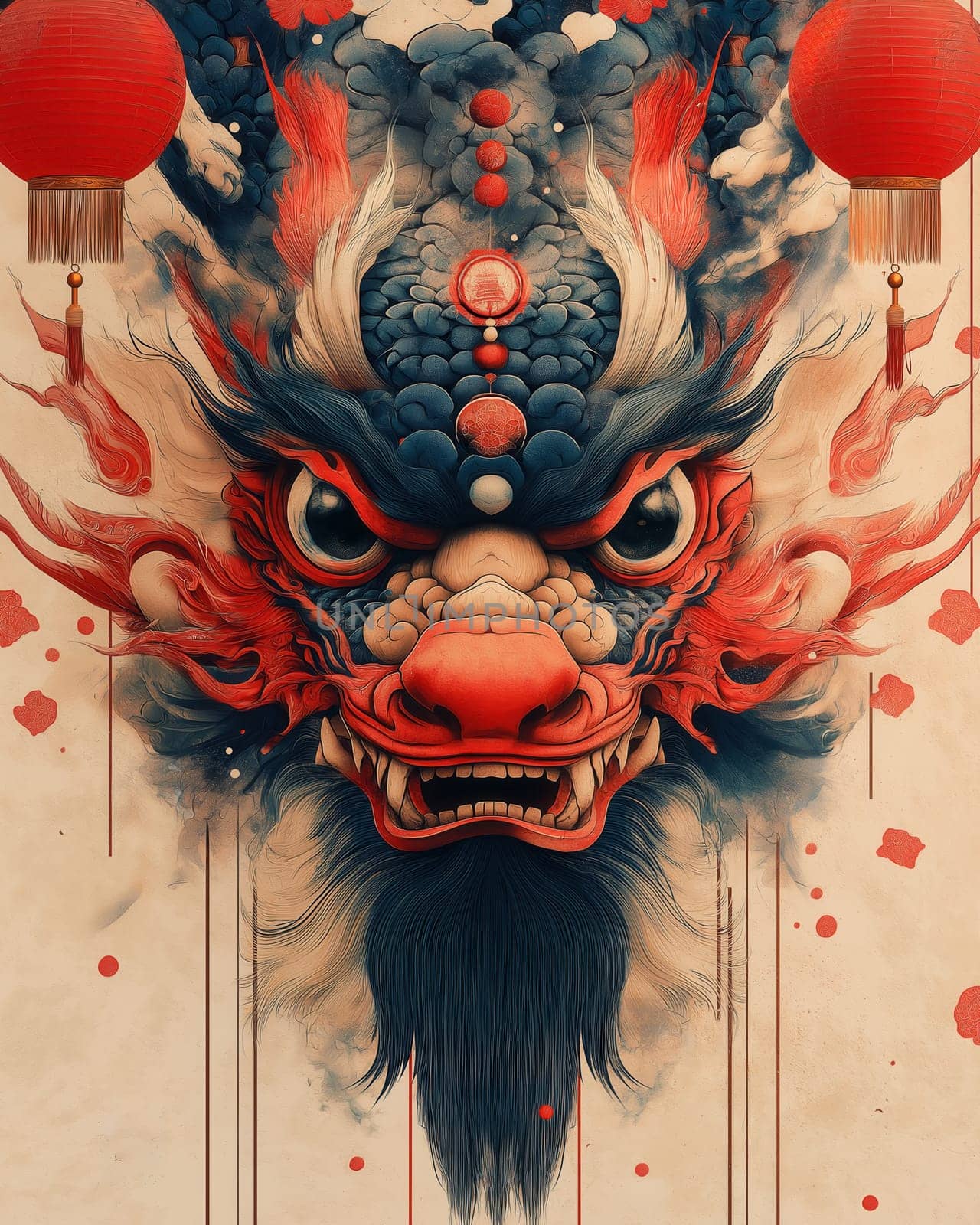 Illustration of a Chinese dragon, a symbol of the new year. Selective focus.