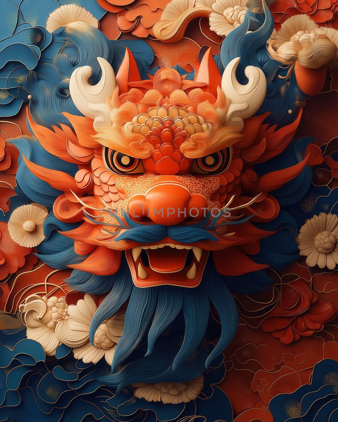 Illustration of a Chinese dragon, a symbol of the new year. Selective focus.