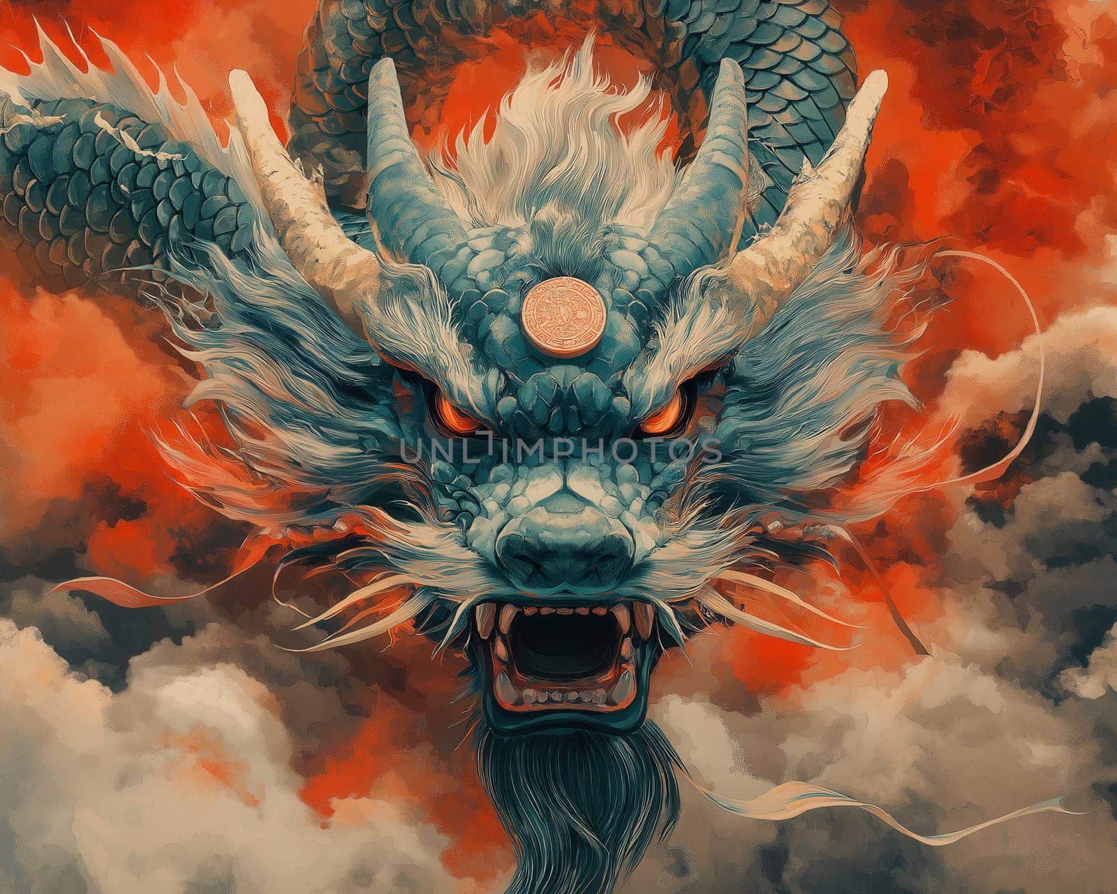Illustration of a Chinese dragon, a symbol of the new year. Selective focus.