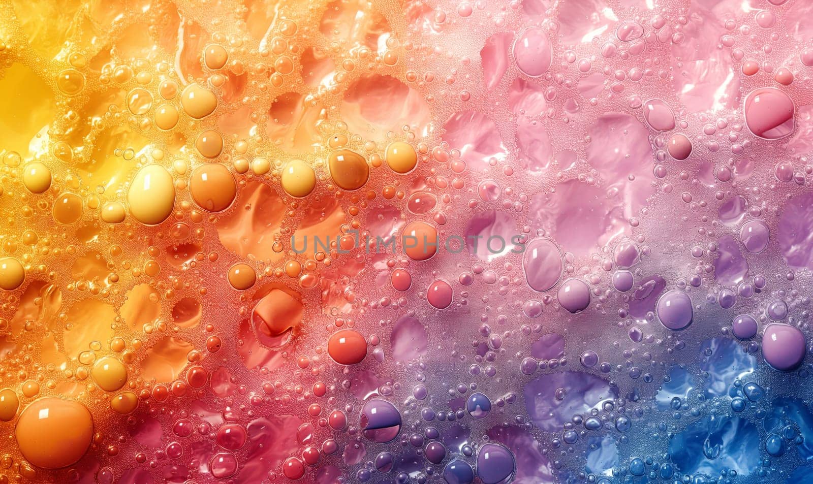 Abstract colorful background with flowing texture and bubbles. Selective focus.